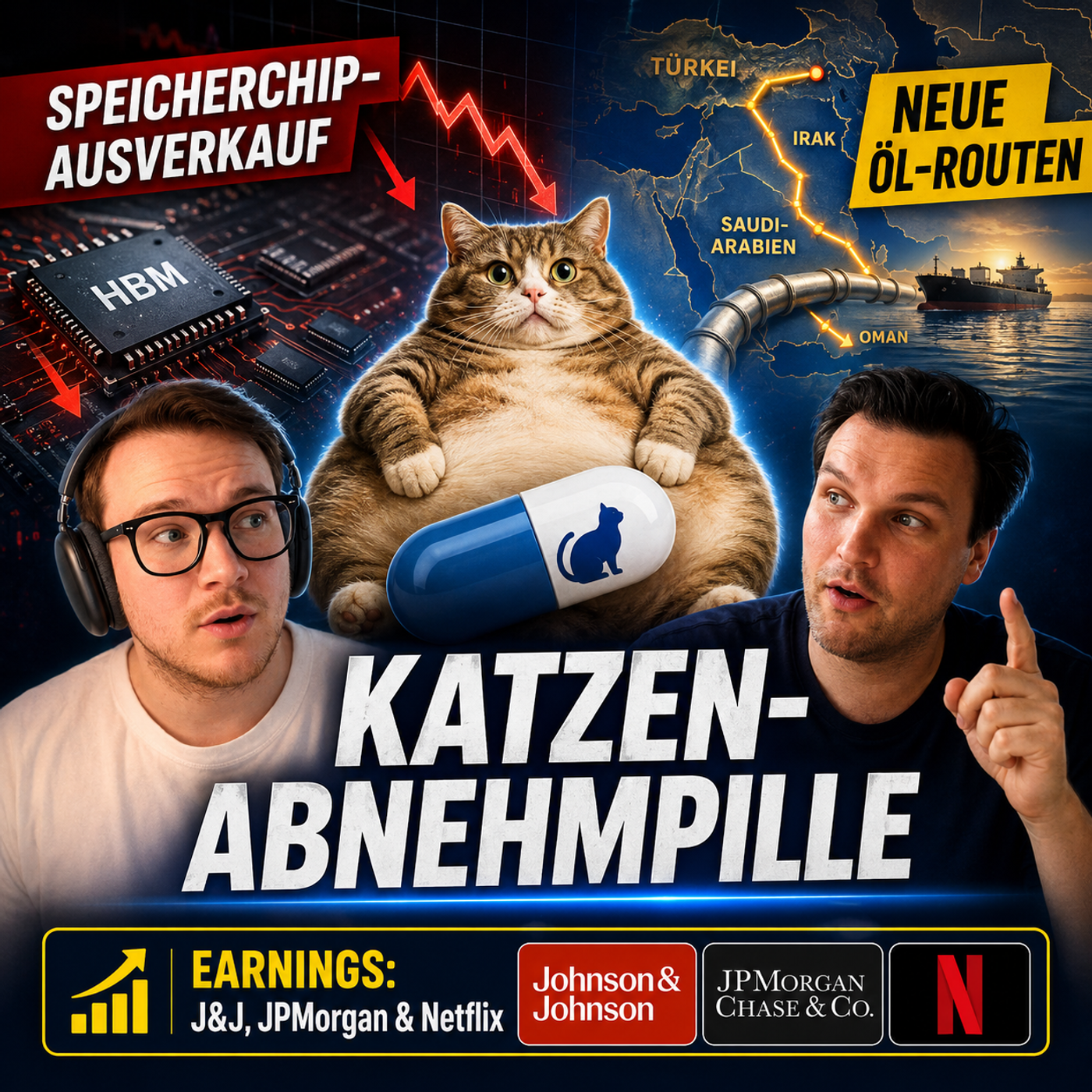 Katzen-Abnehmpille, Speicherchip-Ausverkauf, neue Öl-Routen, EARNINGS: J&J, JPMorgan & Netflix | #35 episode artwork