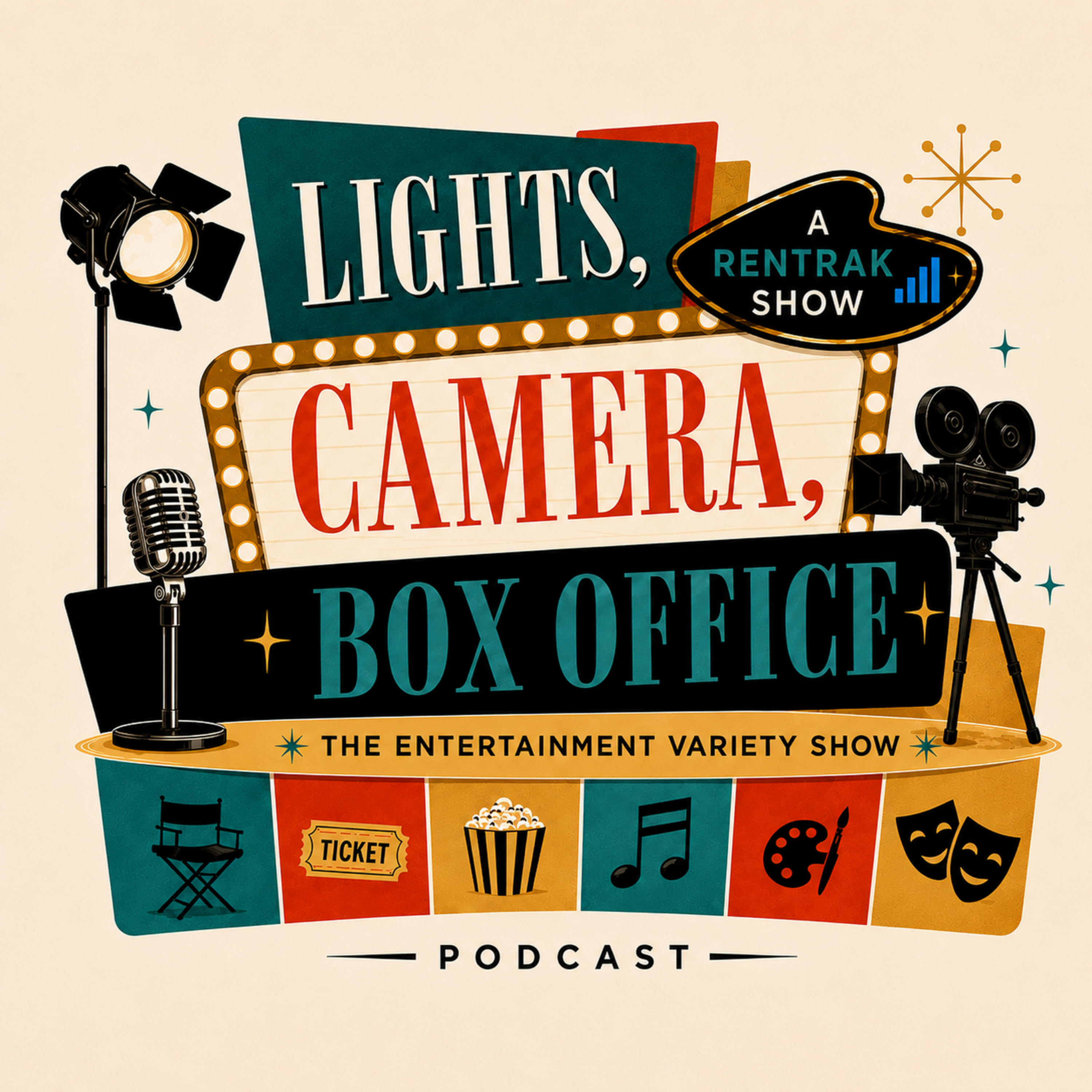Logo of the podcast Lights, Camera, Box Office! Podcast Lights, Camera, Box Office!